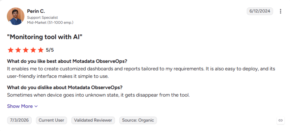 Motadata ObserveOps G2 Review