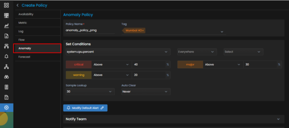 Create Policy screen
