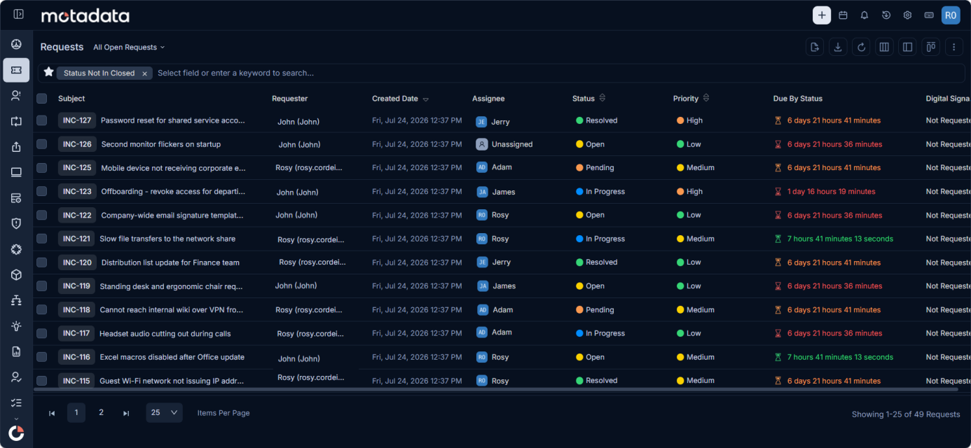ServiceOps Request Management: Requests list view