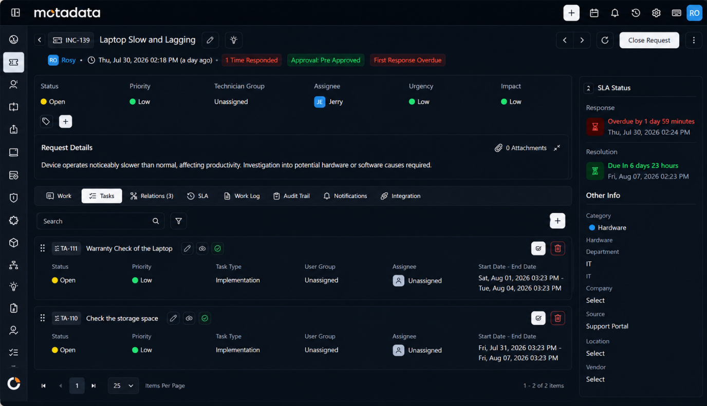 Tasks tab