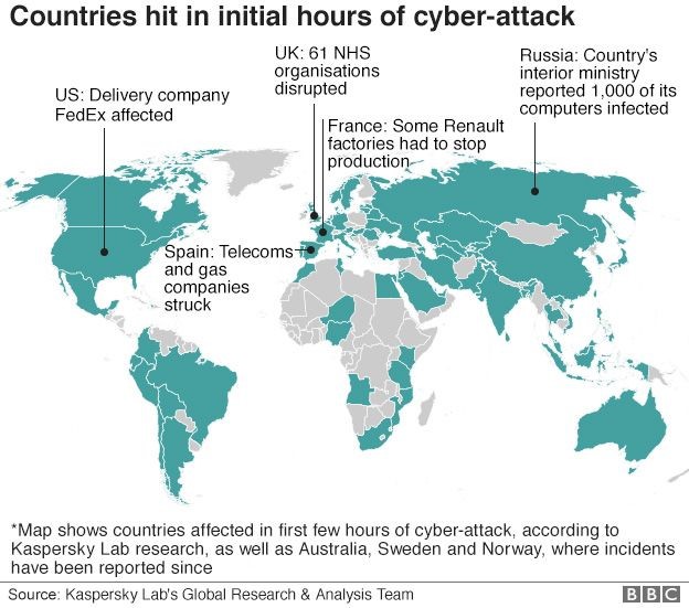countries hit in initial hours of cyber attack