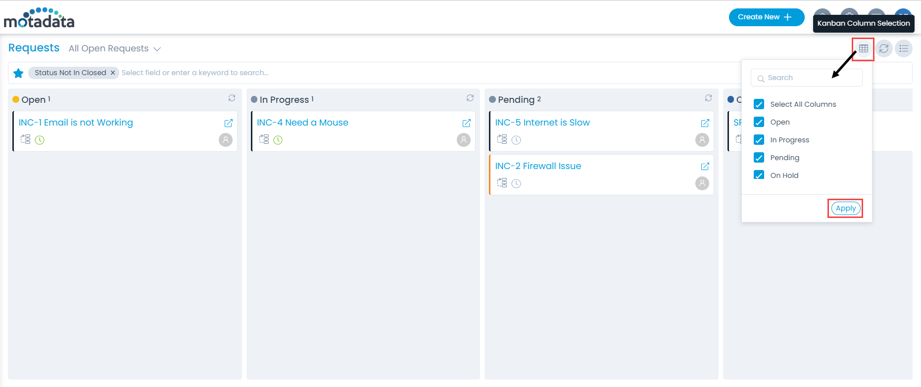 Kanban Column Selection