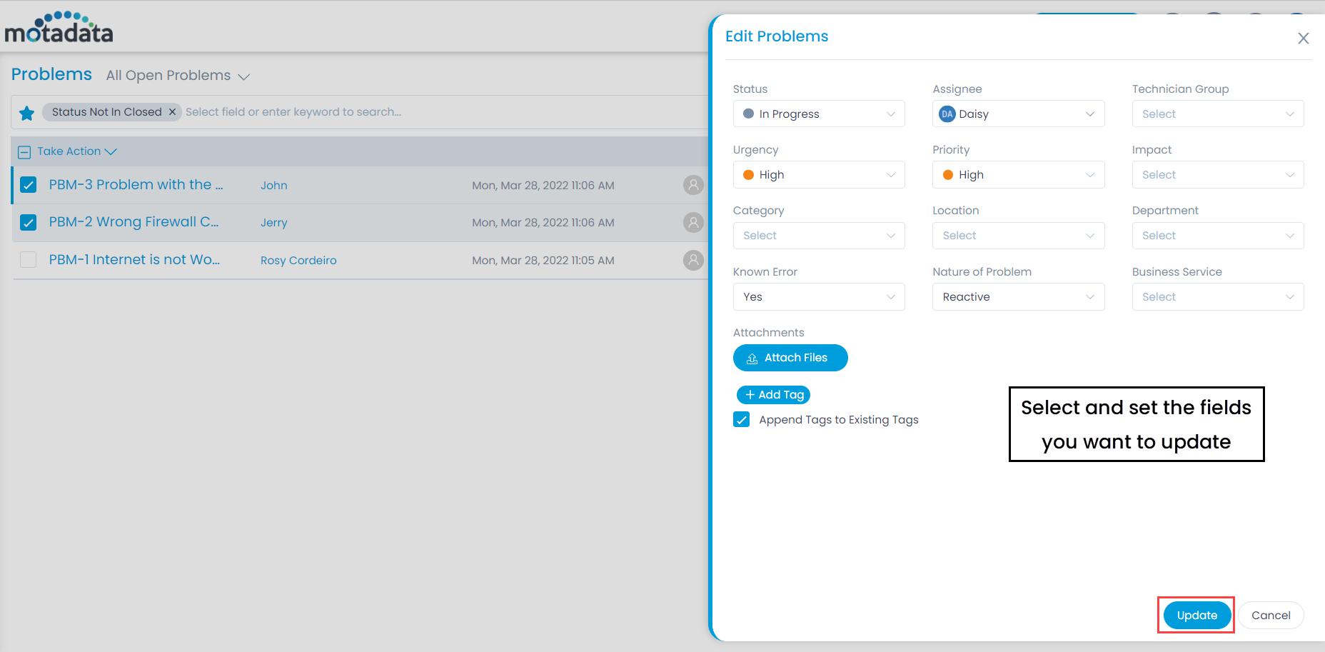 Select Fields to Update