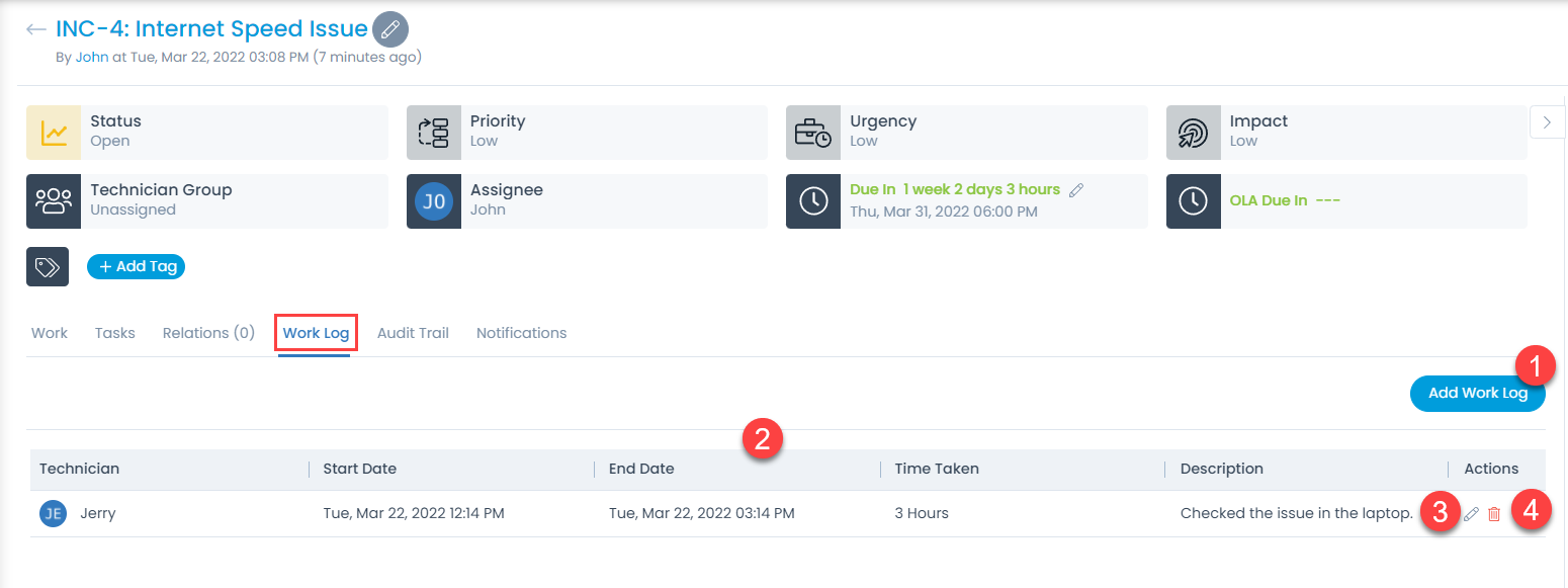 Work Log tab