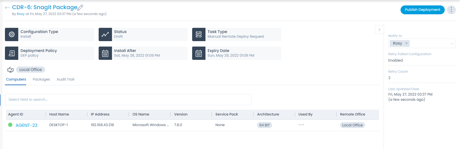 Package Deployment Details page