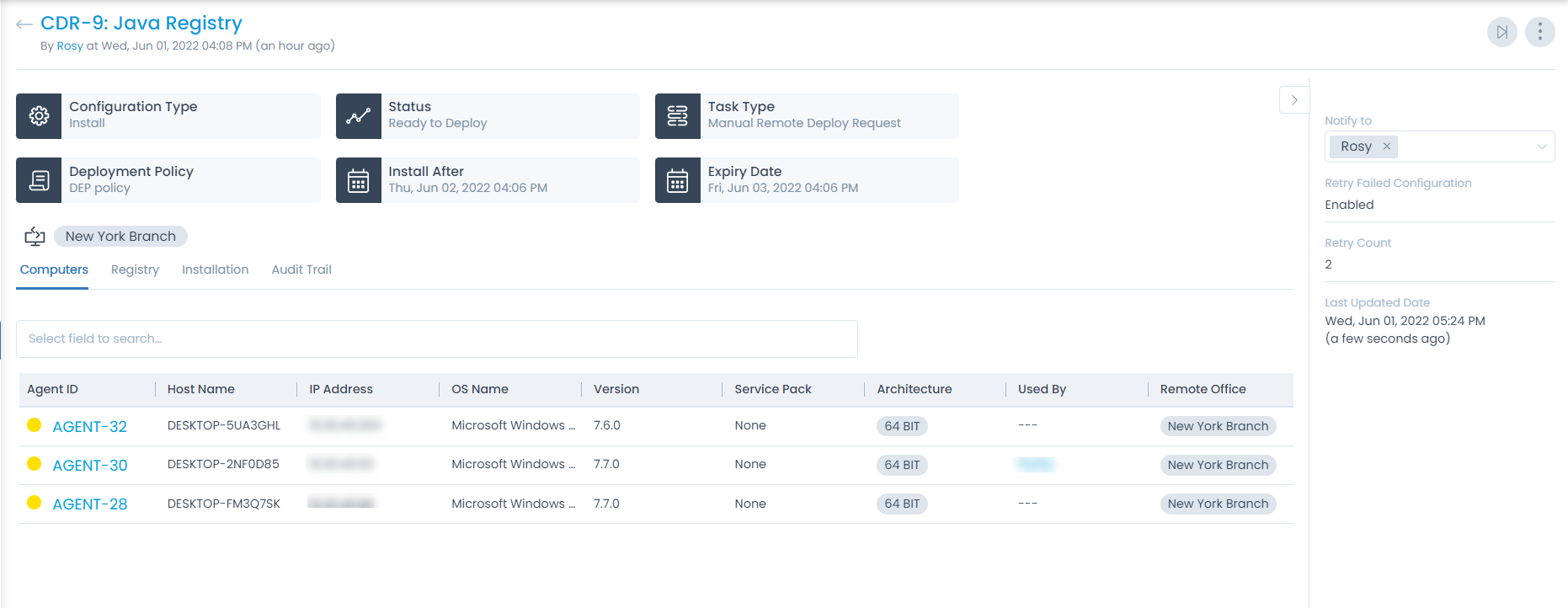 Registry Deployment Details Page