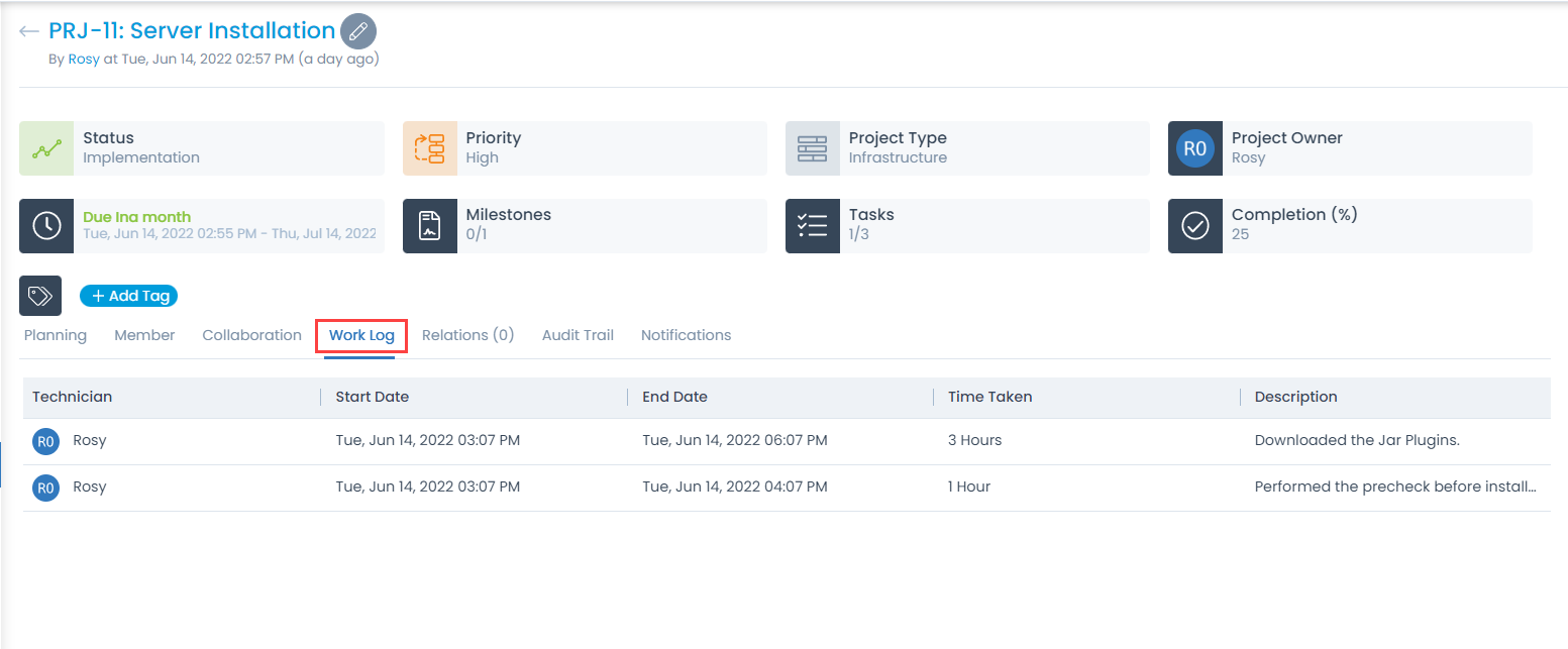 Work Log Tab