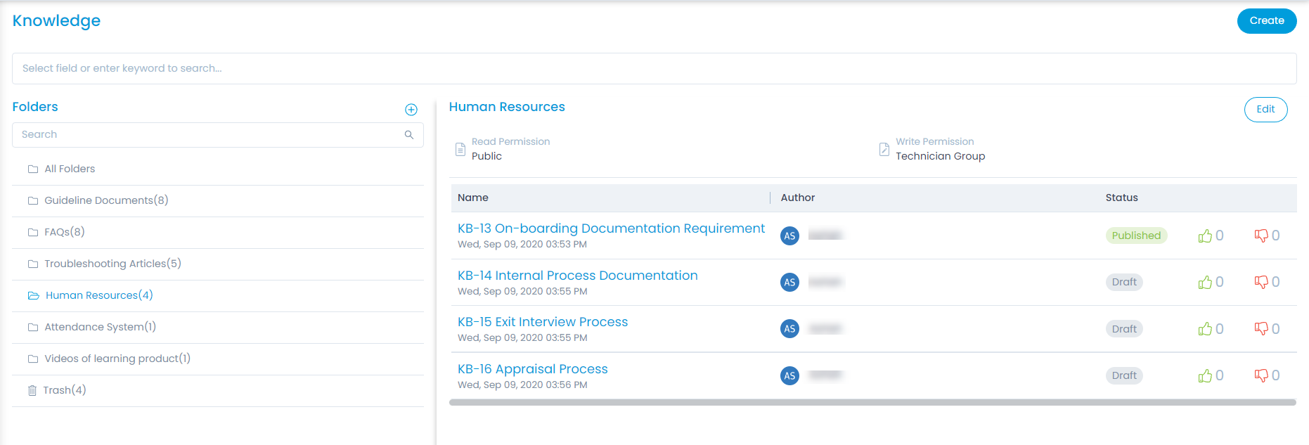 Knowledge Menu for Technicians