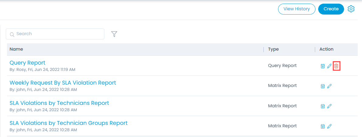 Delete Report from the List Page