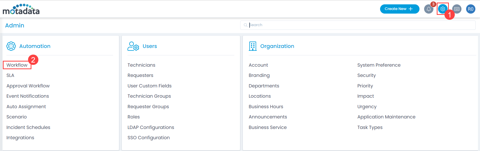 Workflow Option in Admin Settings