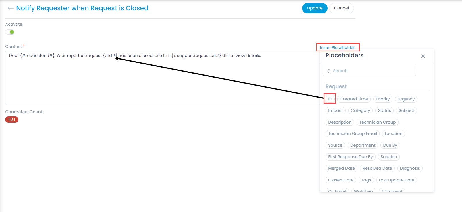 Adding Placeholders in the SMS Template