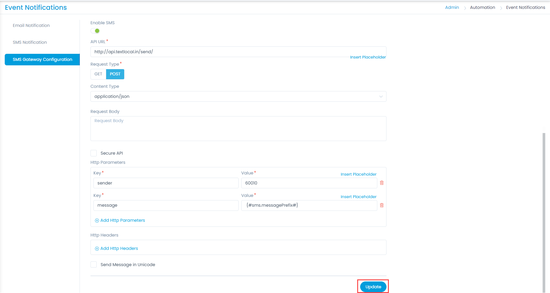 SMS Gateway Configurations