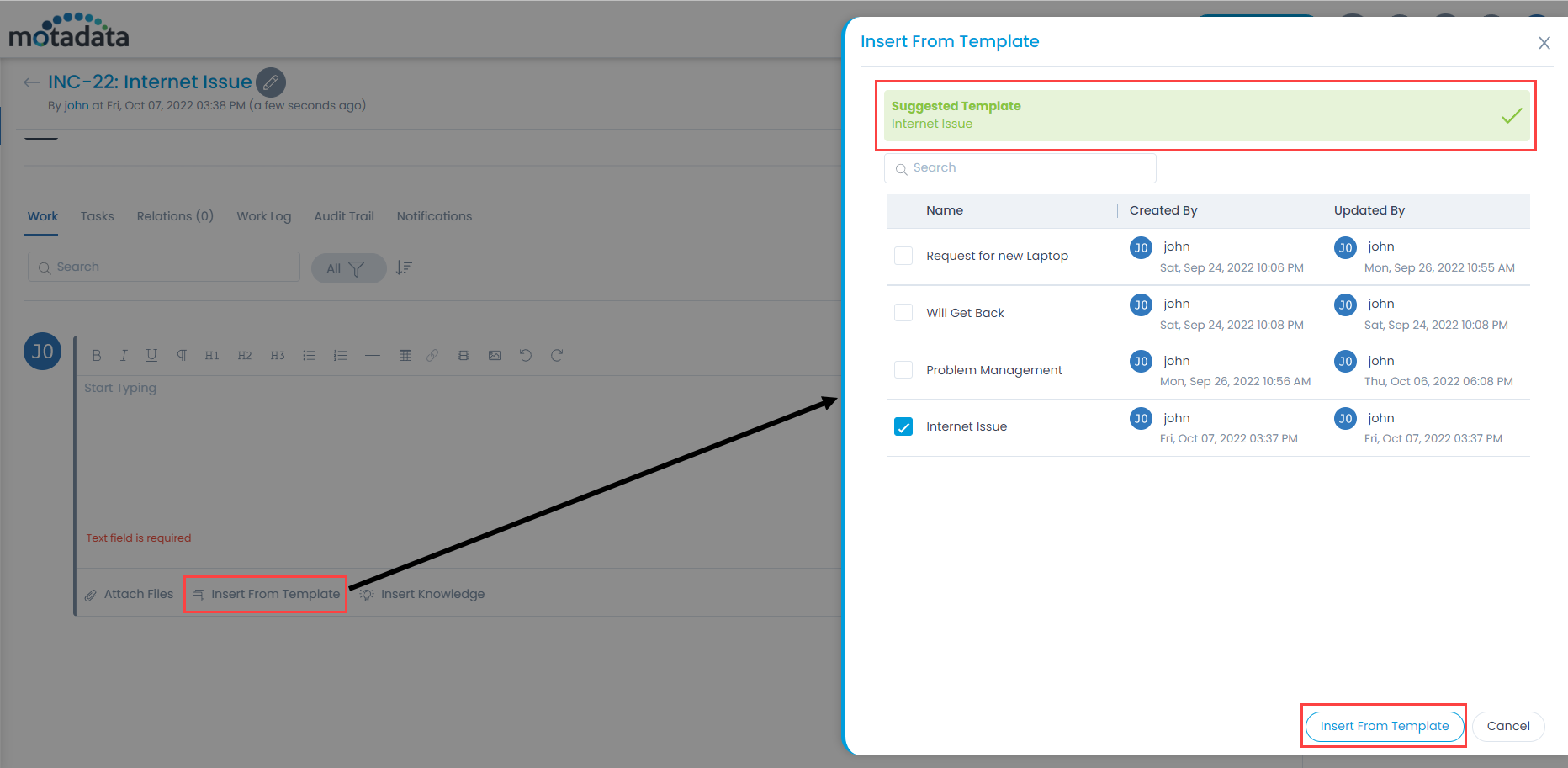 Viewing Suggested Response Template