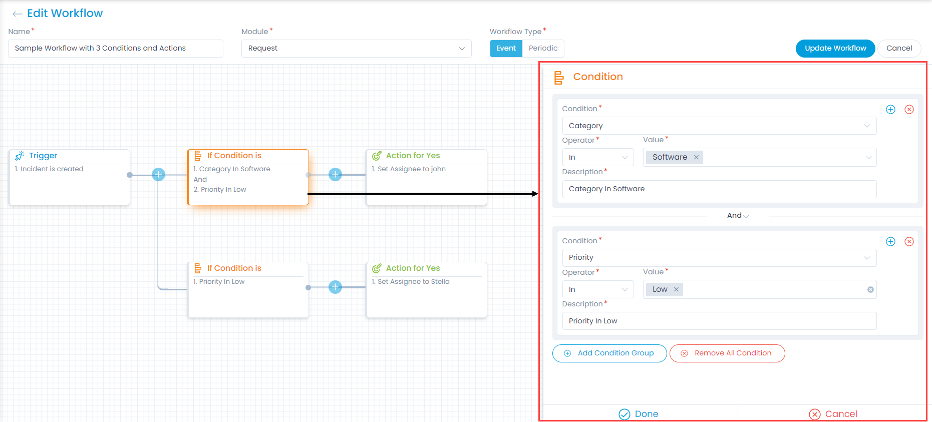 Editor on Create Workflow screen