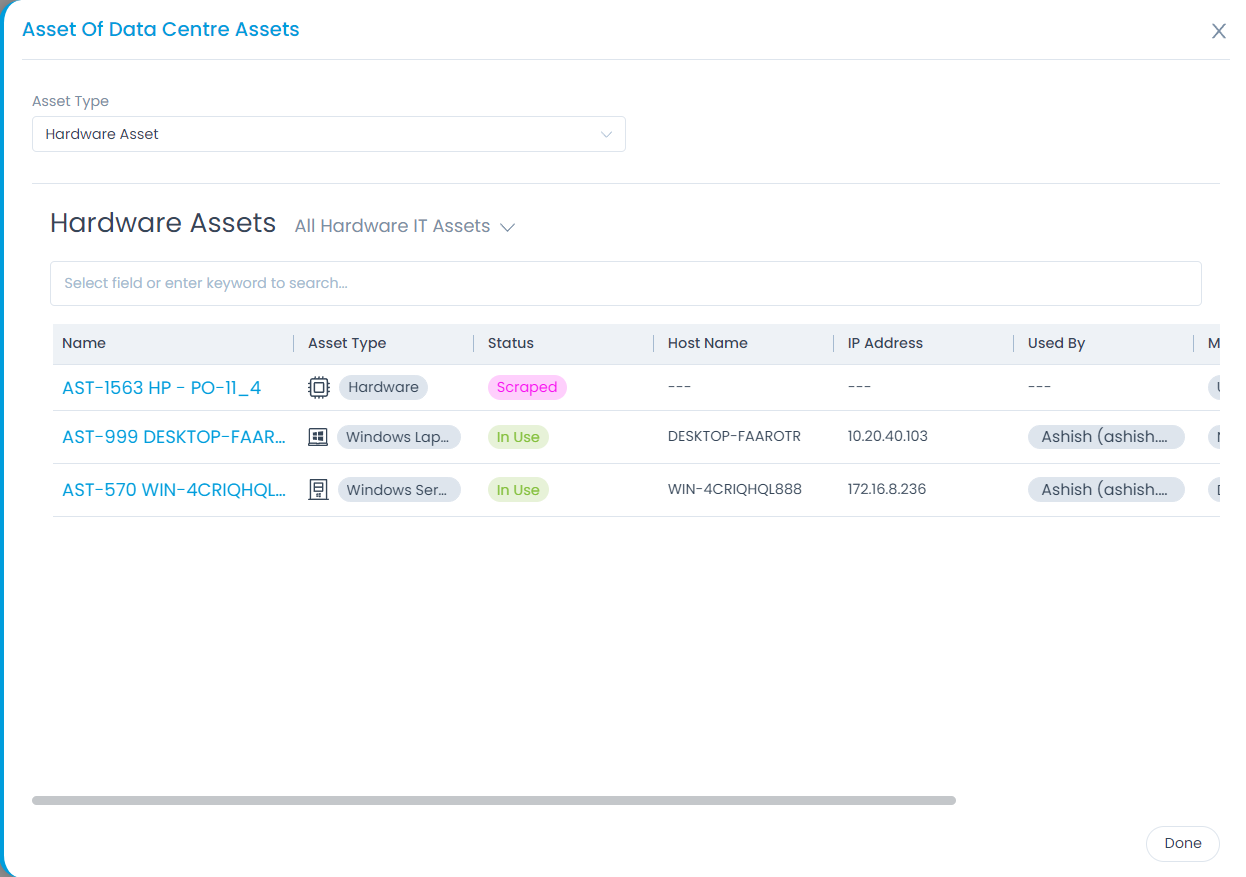 View Assets of Asset Group