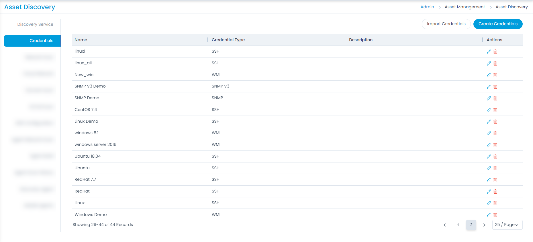 Credentials Page