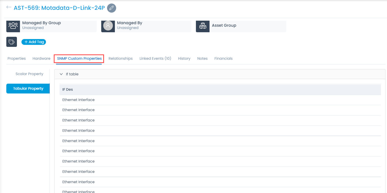 SNMP Custom Properties - Asset Details Page