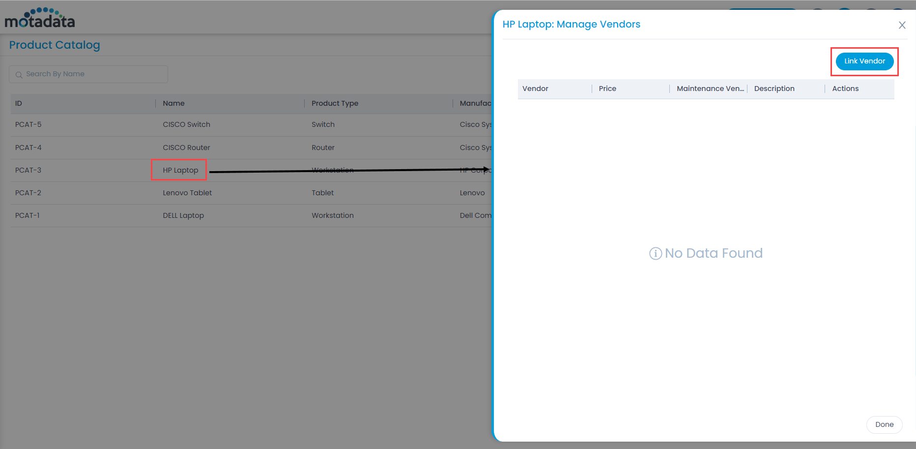 Manage Vendors Popup