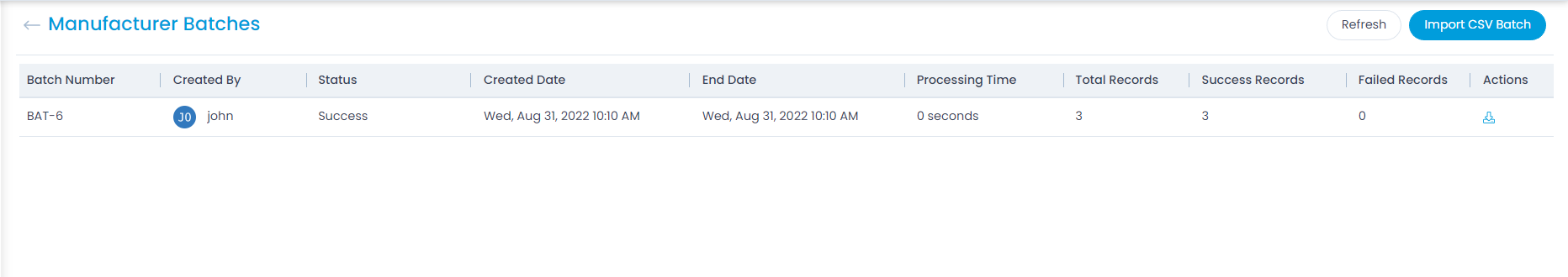 Imported CSV Batches