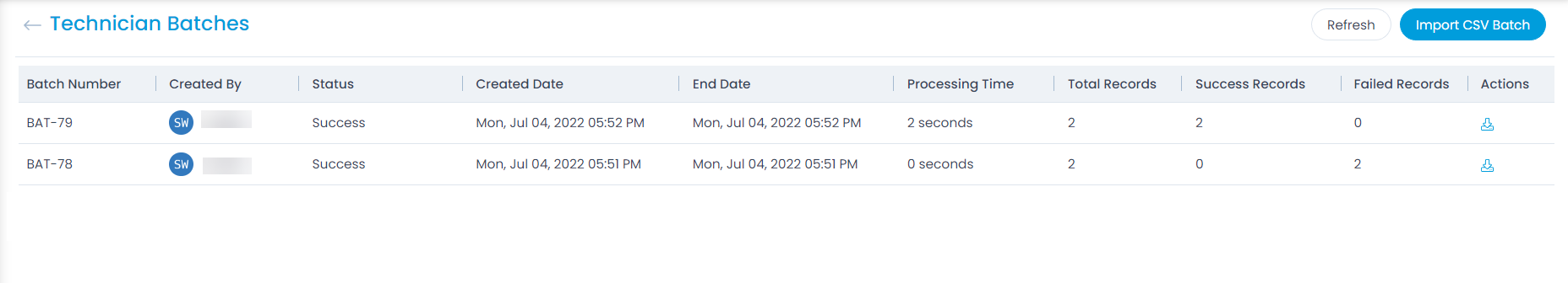 Imported CSV Batches