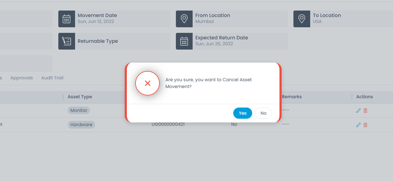 Cancel Asset Movement