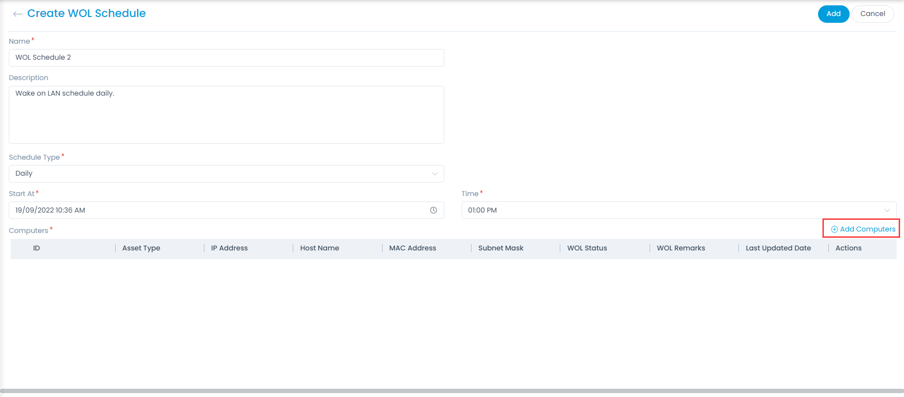 Create WOL Schedule