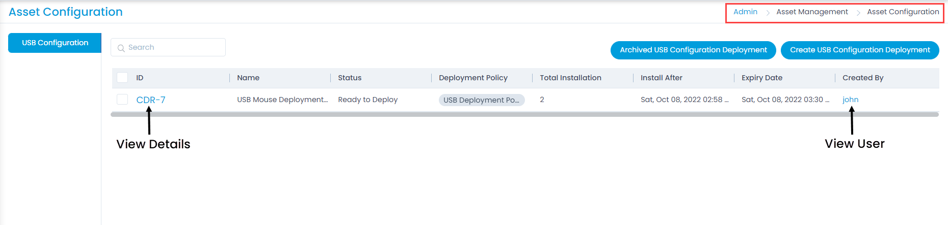 Asset Configuration Page