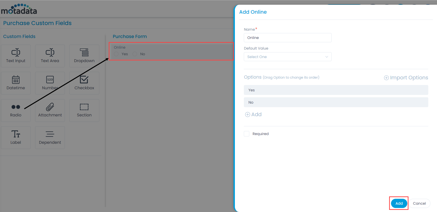 Adding Custom Fields in the Purchase Form