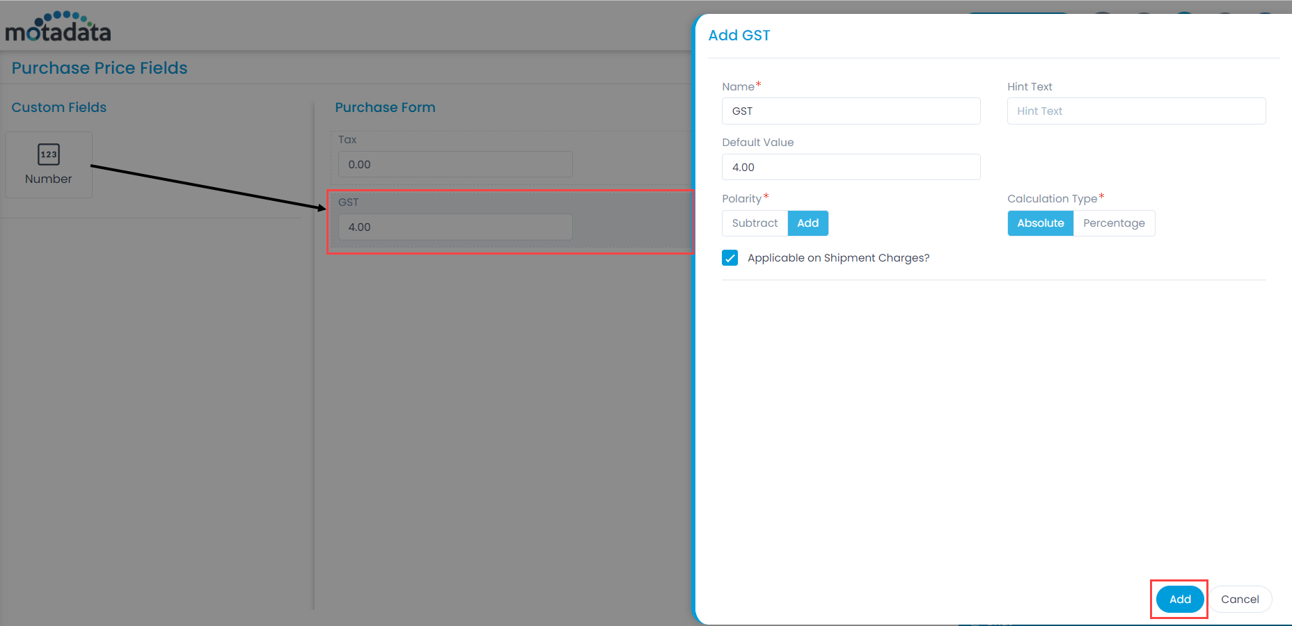 Adding Custom Field in the Purchase Form