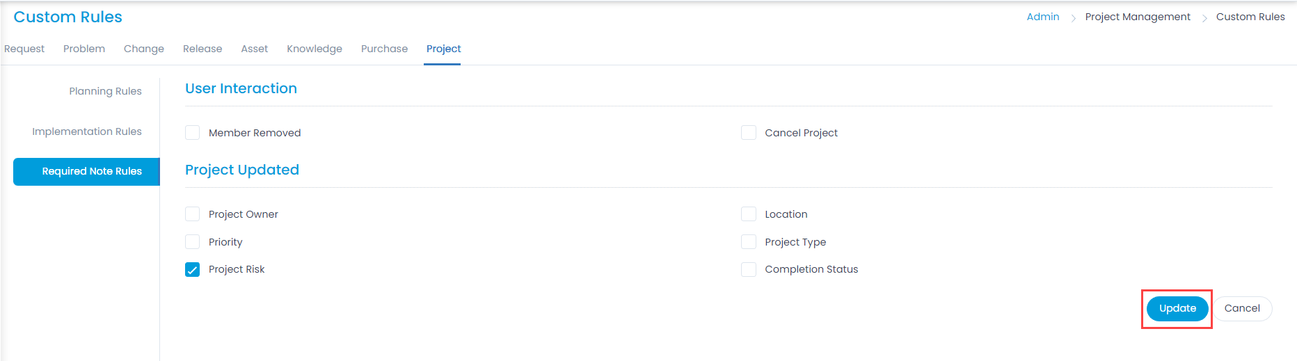 Fields that require a note before changing their values