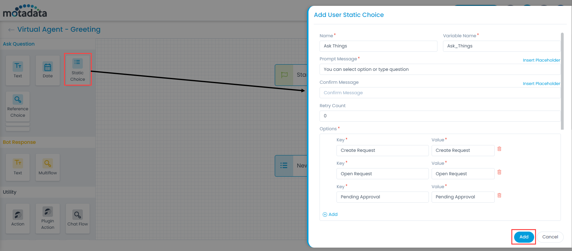 Adding Static Choice Field to the Chat Flow