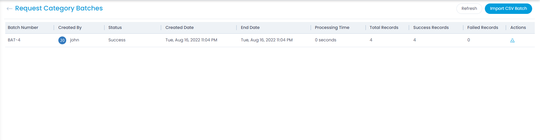 Imported CSV Batches