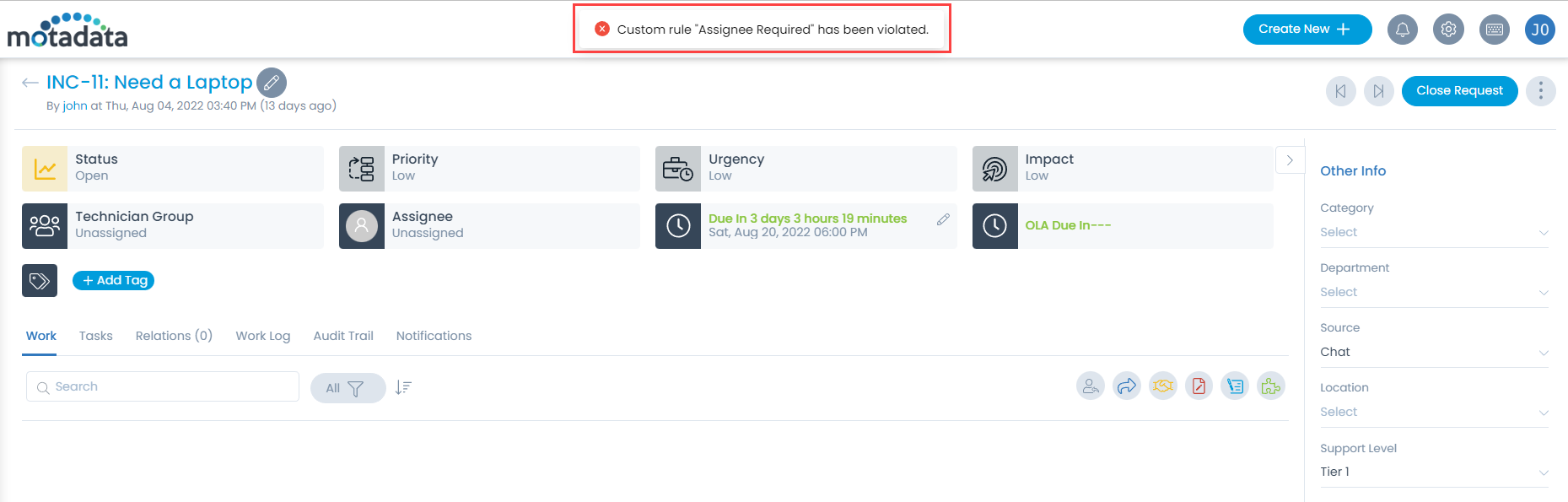Example of Custom Rule in Request Management