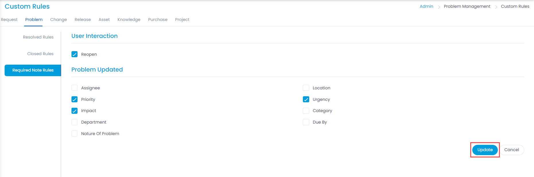 Fields that require a note before changing their values