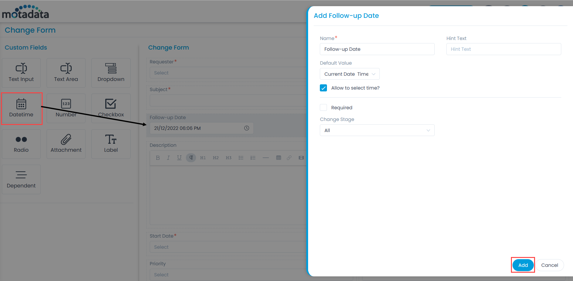 Adding Custom Field in the Change Form