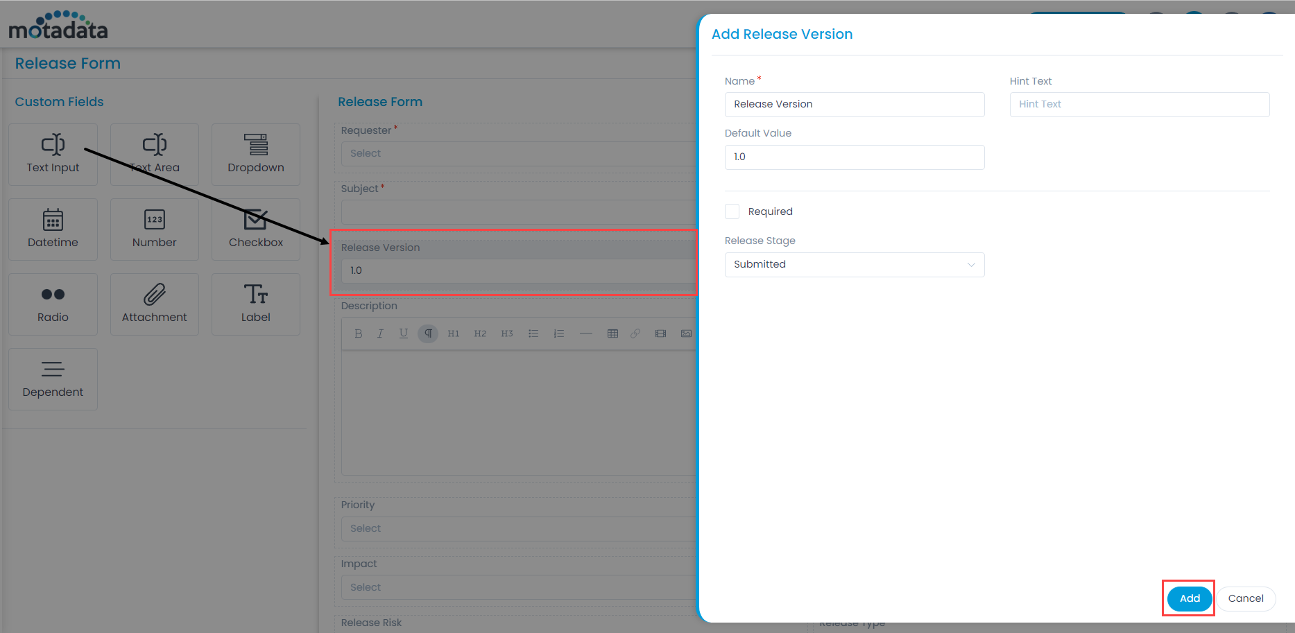 Adding Custom Field in the Release Form