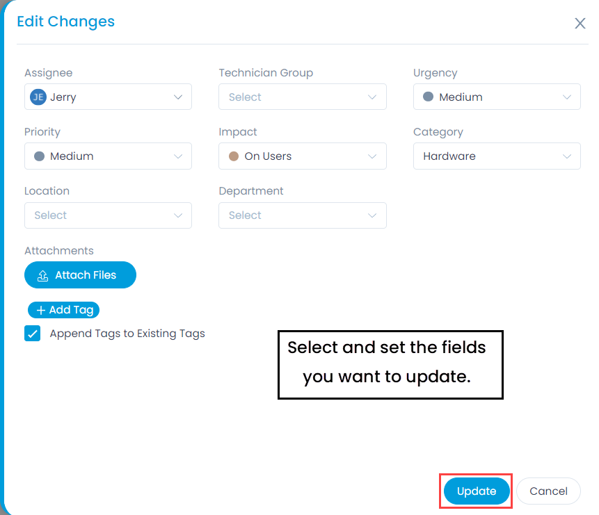 Select Fields to Update