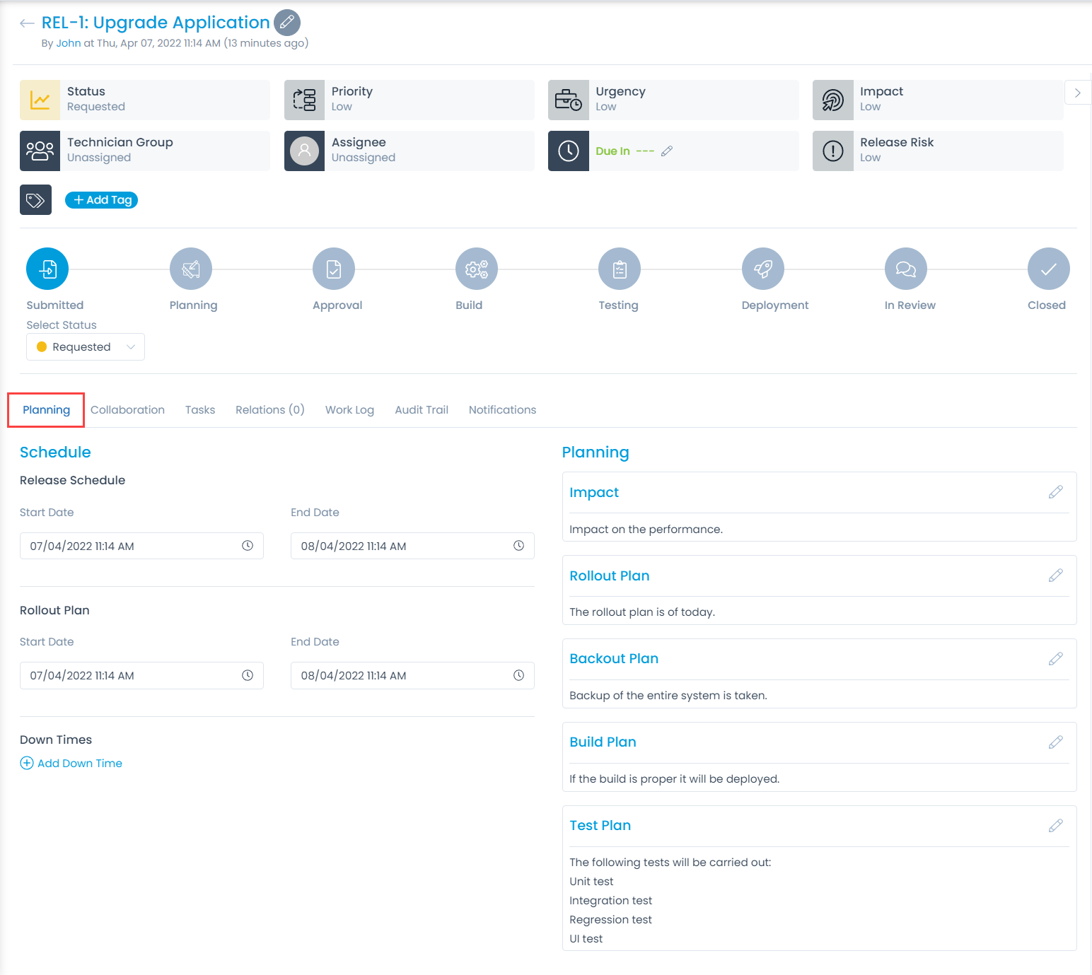 The Planning tab