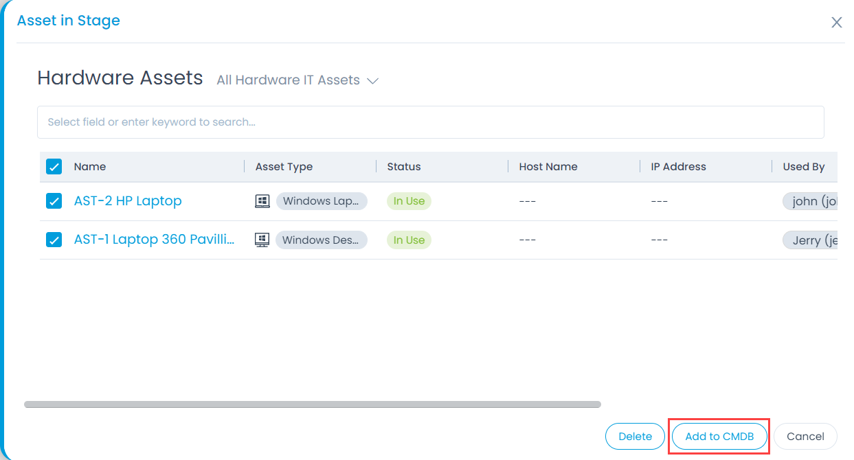 Adding Assets to CMDB