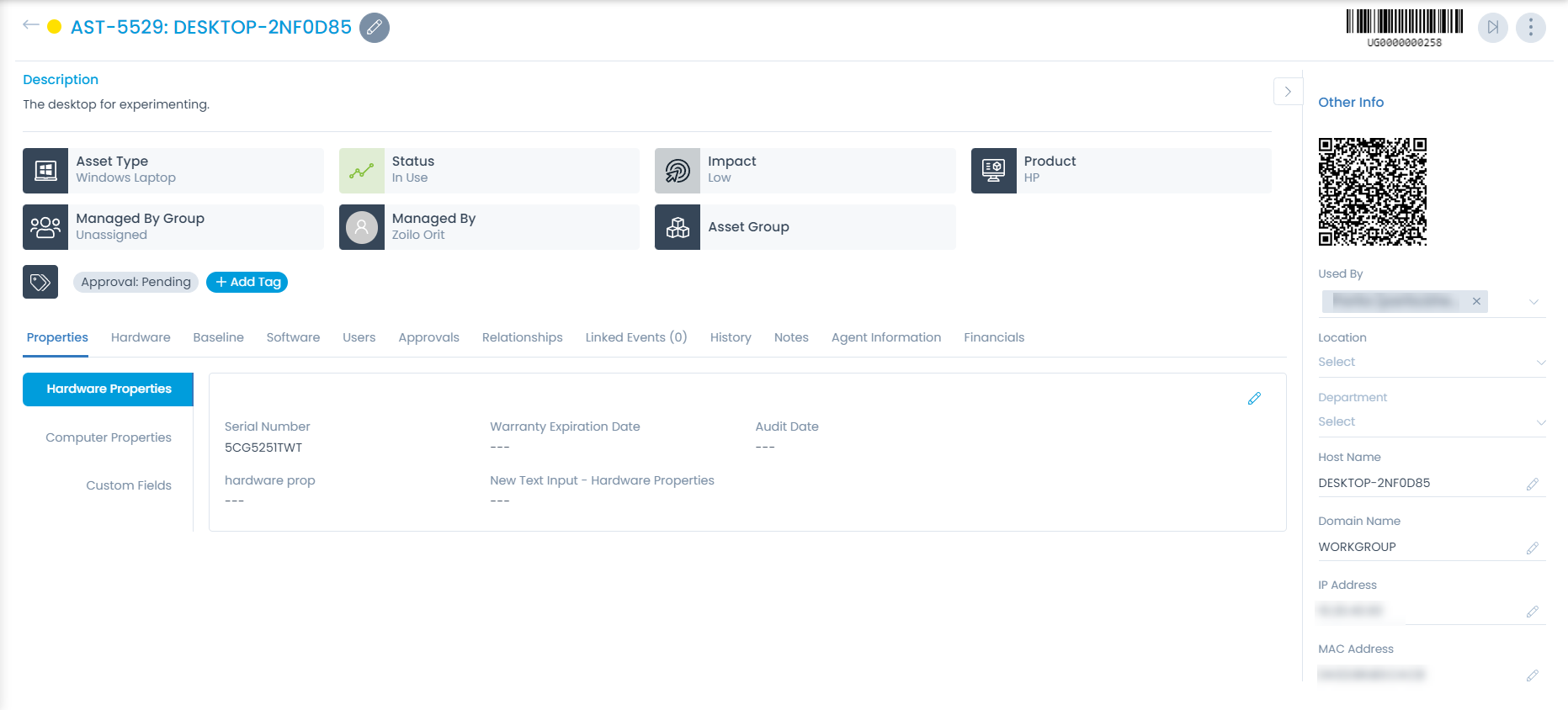 Hardware Asset Details Page