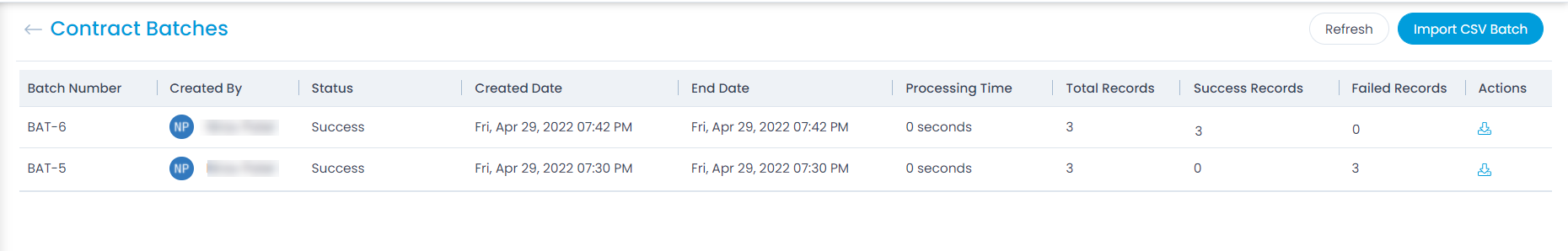 Imported CSV Batches