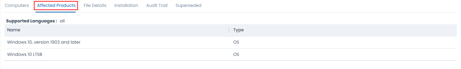 Affected Products Tab