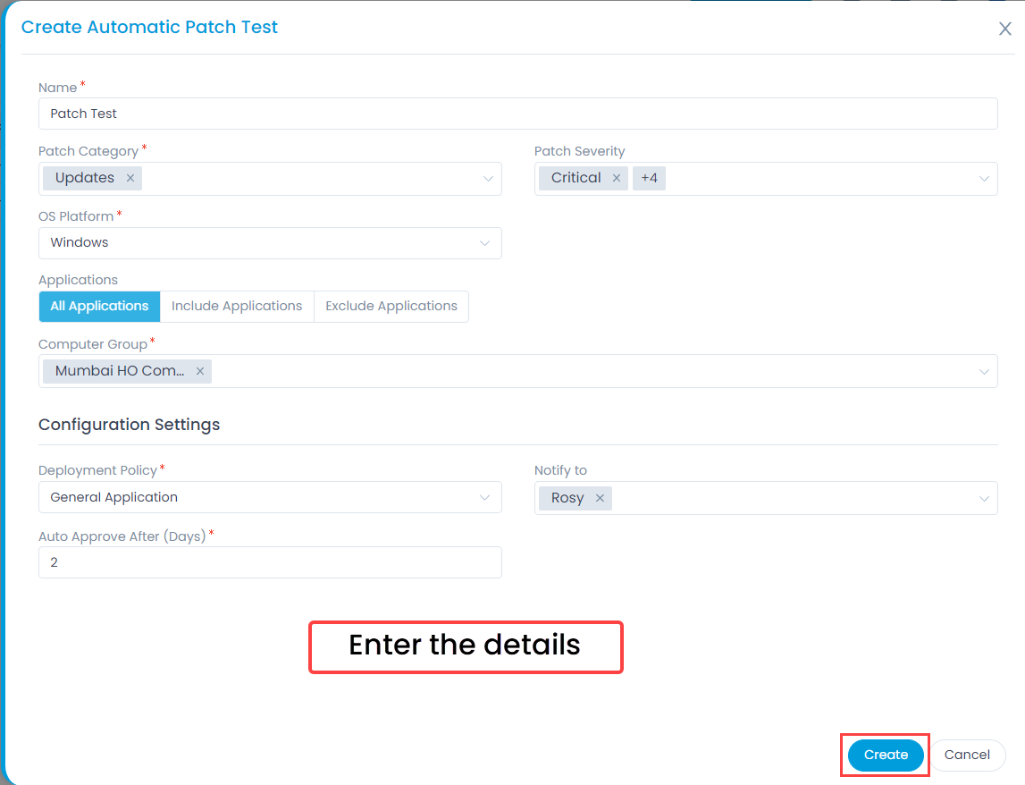 Create Automatic Patch Test