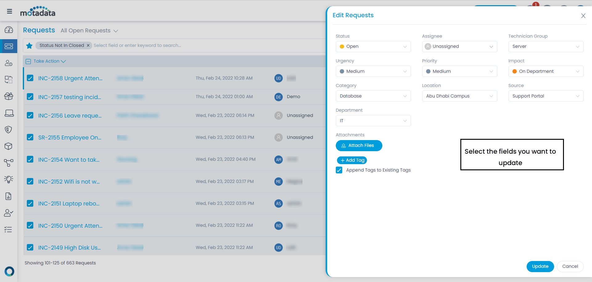 Select Fields to Update