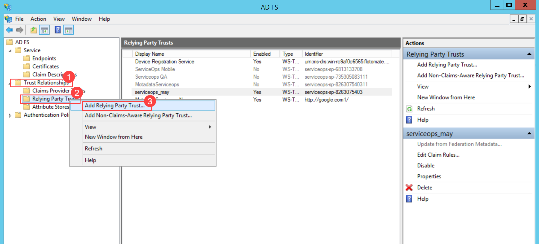 Adding Rely Party Trust