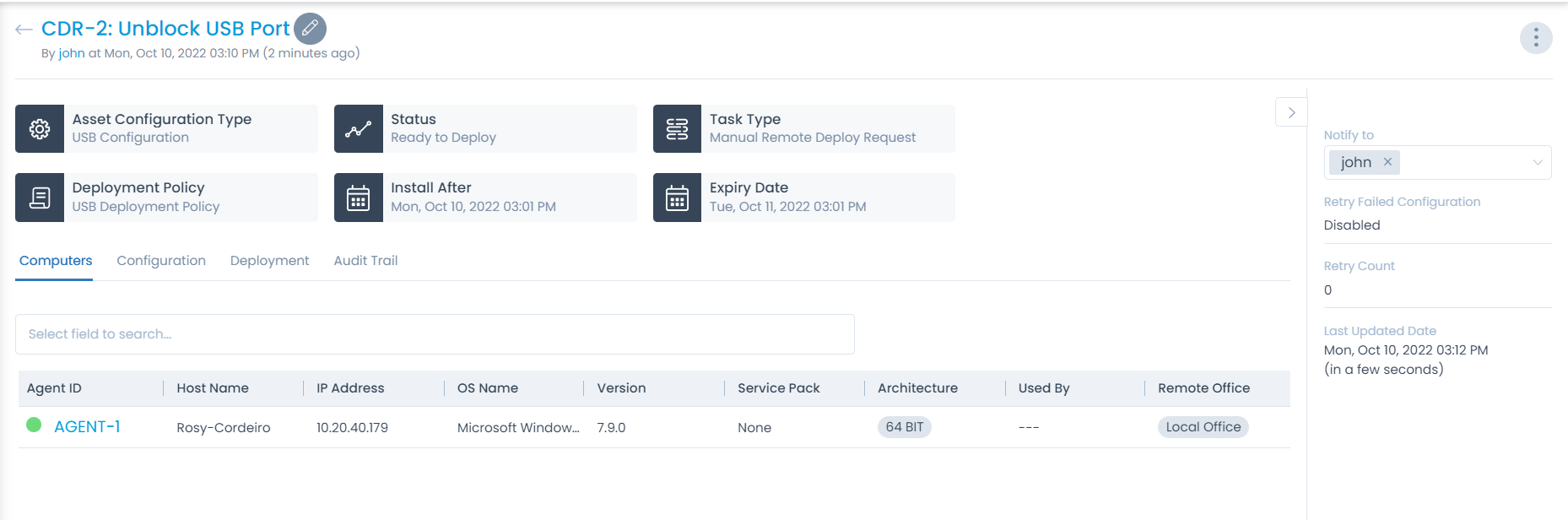 USB Configuration Details Page