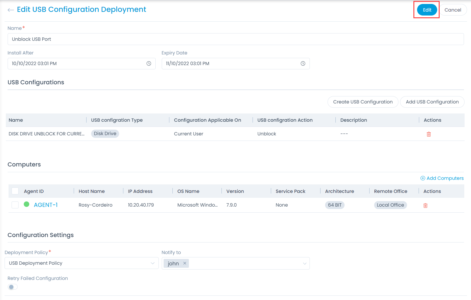 Edit Deployment Page