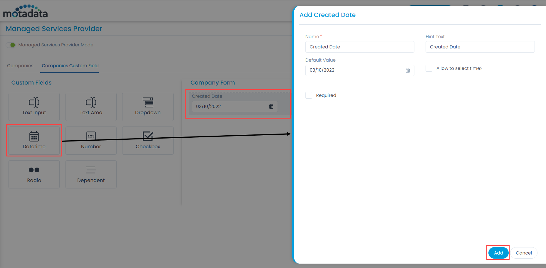 Adding a Custom Field in the Company Form