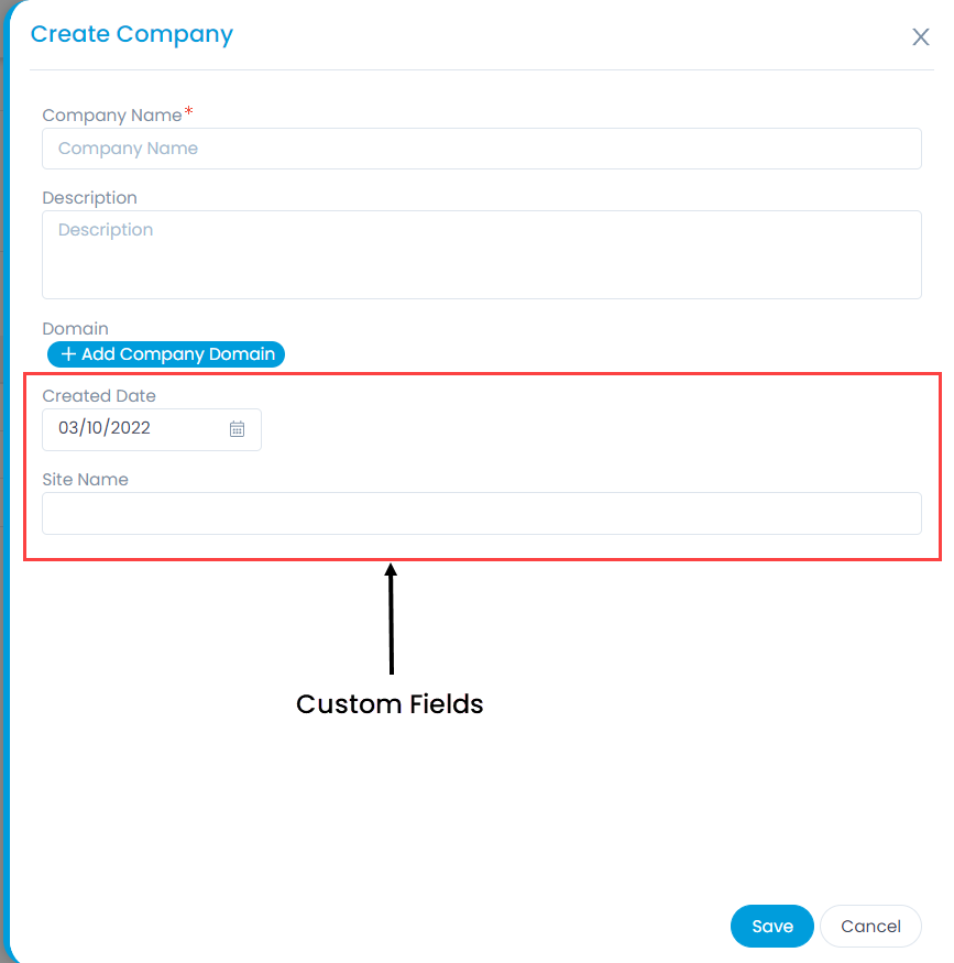 Custom Fields in the Create Company Form