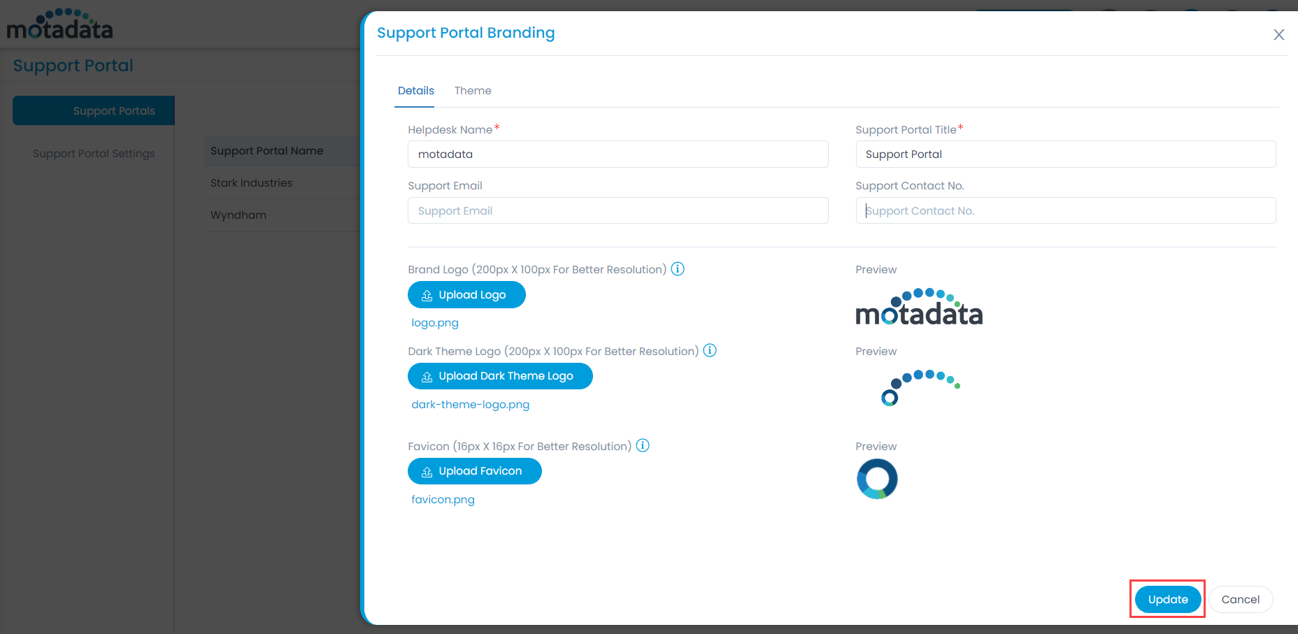 Support Portal Branding Popup